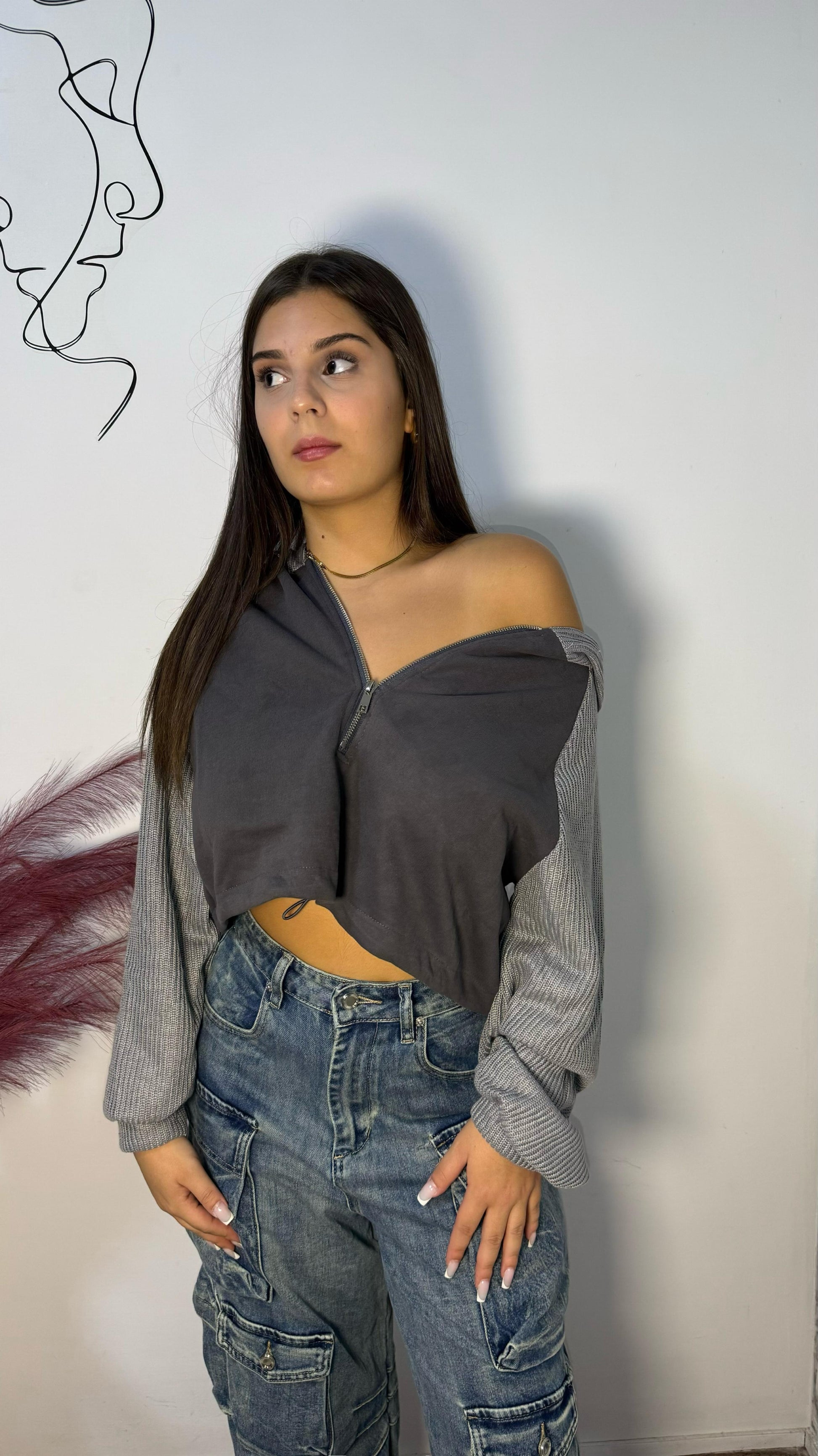 Felpa Con Zip e Cappuccio