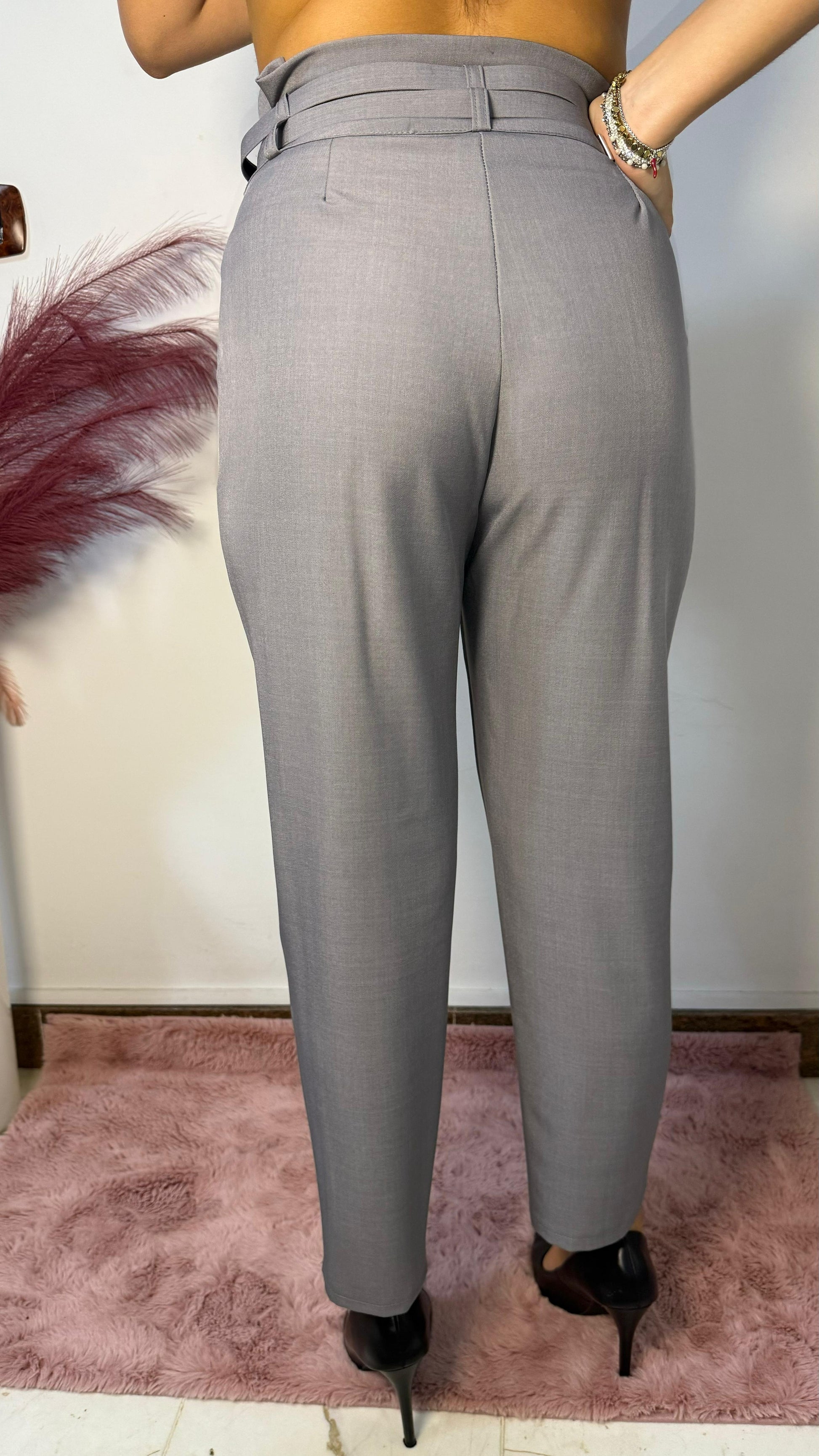 Pantalone a Sigaretta con Fibbie - Grigio